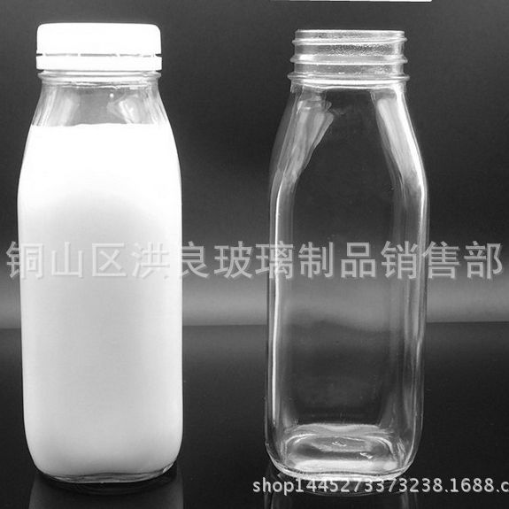 厂家供应500毫升方形玻璃瓶   鲜奶瓶 饮料瓶 果汁瓶 防伪盖