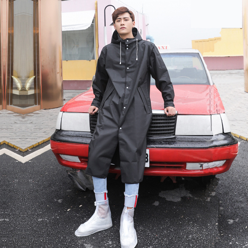 Mid-length black raincoat, stylish and cool, made of EVA, portable and durable, suitable for adult outdoor hiking and travel, unisex Mid-length black raincoat, stylish and cool, made of EVA, portable and durable, suitable for adult outdoor hiking and travel, unisex