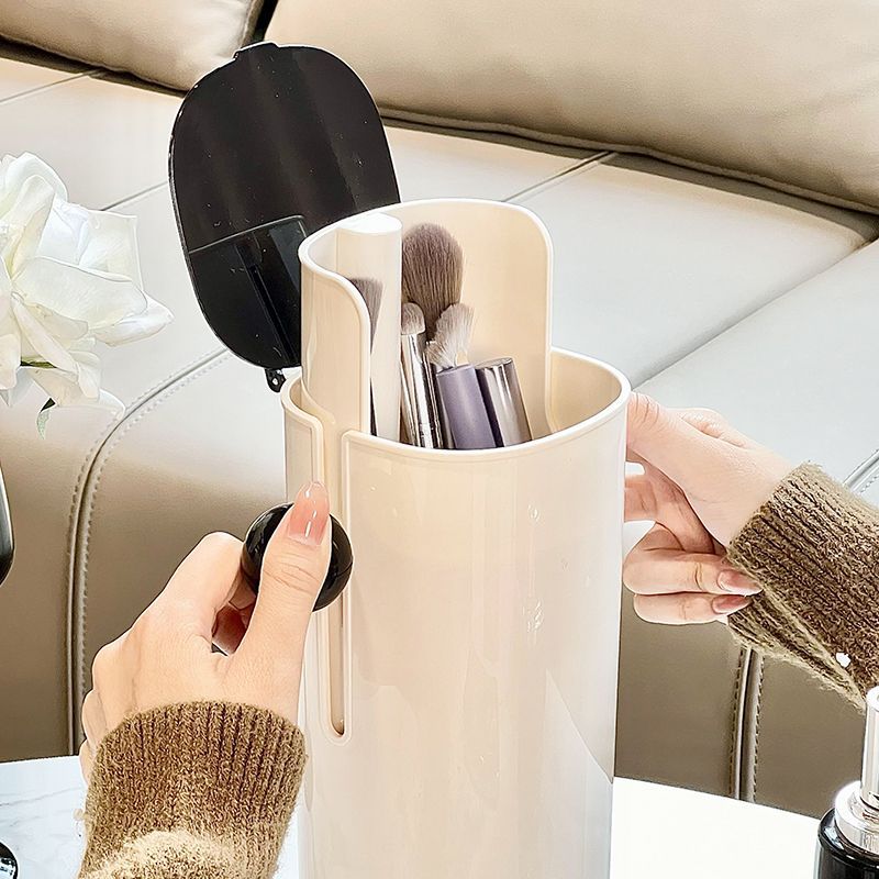 Caja de almacenamiento de cepillo de maquillaje elevación automática a prueba de polvo con cubierta barril de alto valor cosmético estante de almacenamiento de artículos