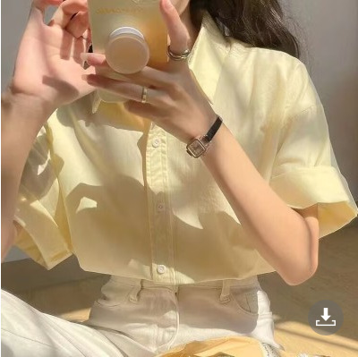 Short-Sleeved Shirt for Women in Creamy Yellow, 2026 Summer New Chic French Style Sweet Top with Unique Design Short-Sleeved Shirt for Women in Creamy Yellow, 2026 Summer New Chic French Style Sweet Top with Unique Design