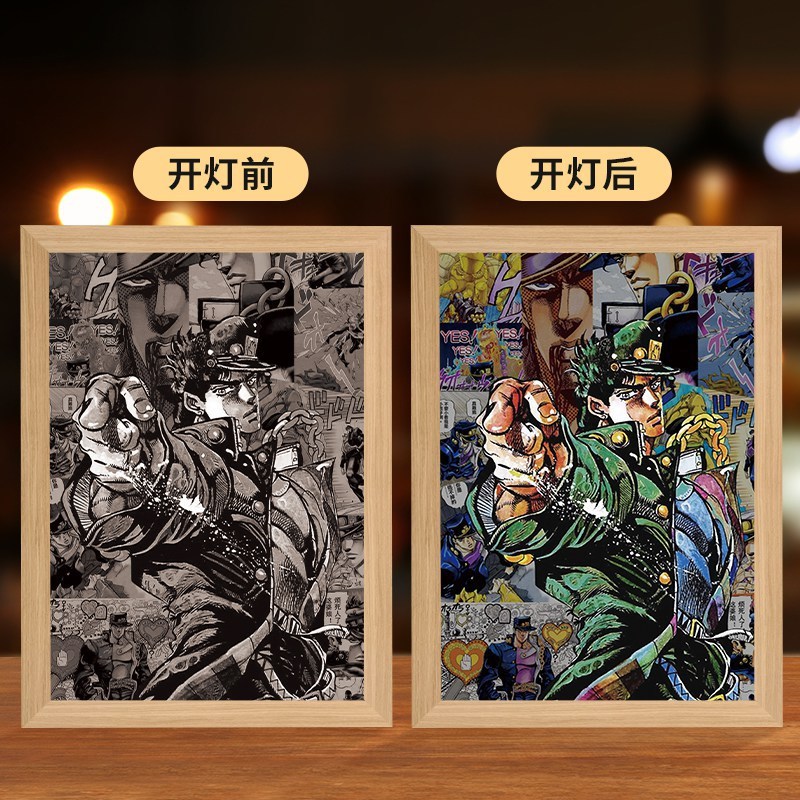 JOJOアニメの照明画の創意二次元のベッドの頭の小さい夜の明かりの木製の額縁の置物の置物の贈り物の発光画|undefined