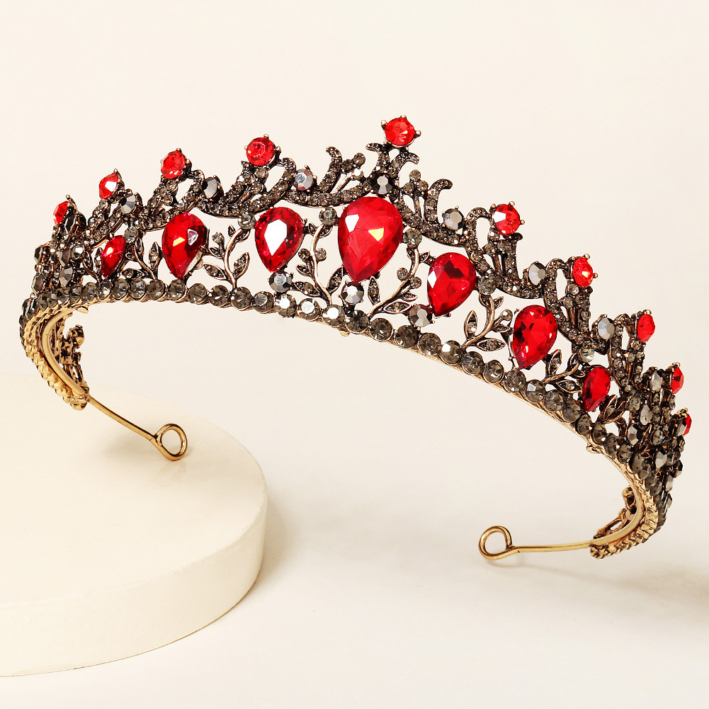 New Style Retro Wedding Alloy Crown Hair Accessories Red Rhinestone Bridal Crown display picture 1