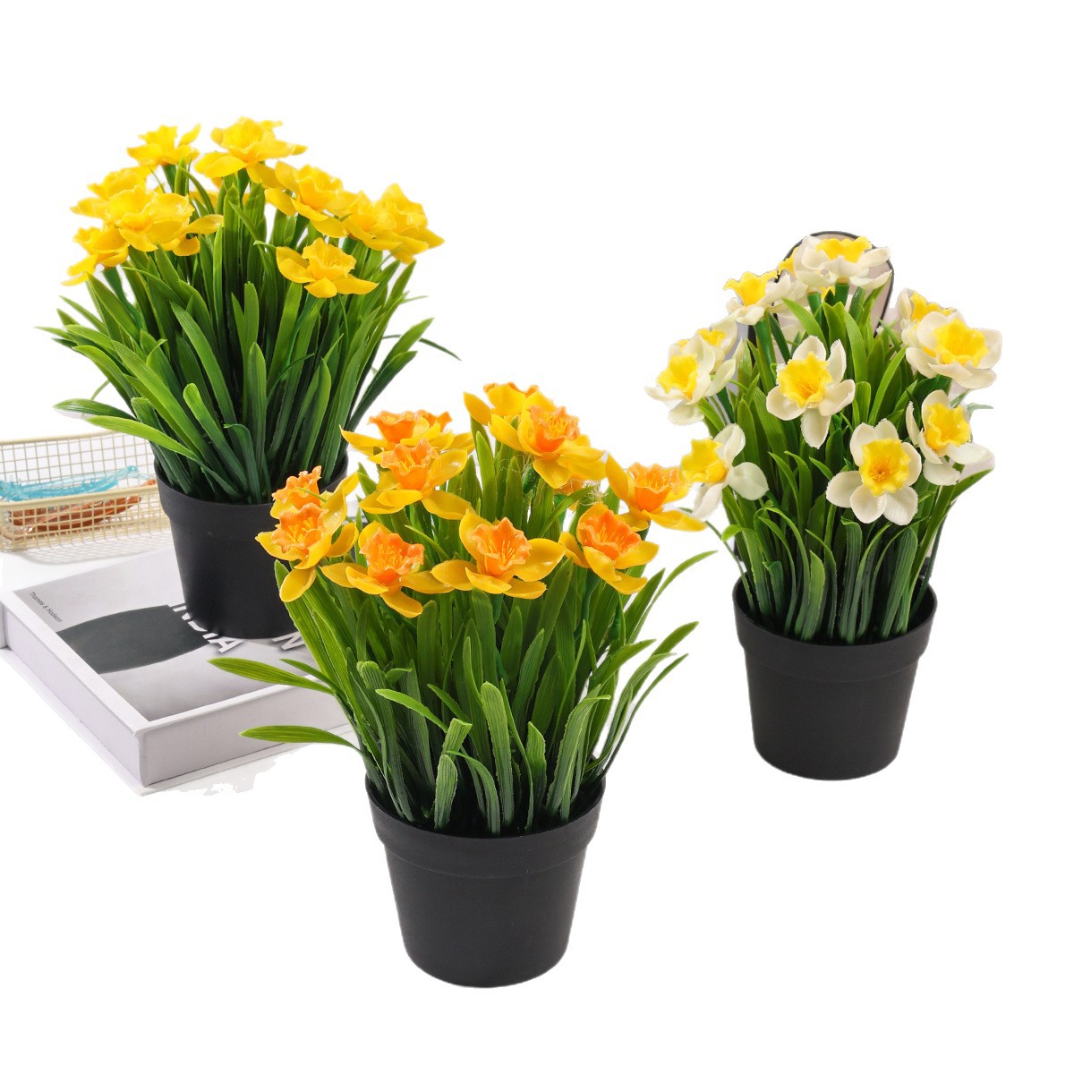 Narciso simulado en maceta de plástico flor falsa pequeña decoración de escritorio de bonsai decoración artificial transfronteriza planta de simulación