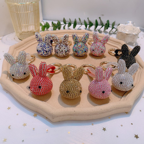Korean creative full diamond keychain rabbit keychain with diamond jewelry fashion car keychain chain ladies gift