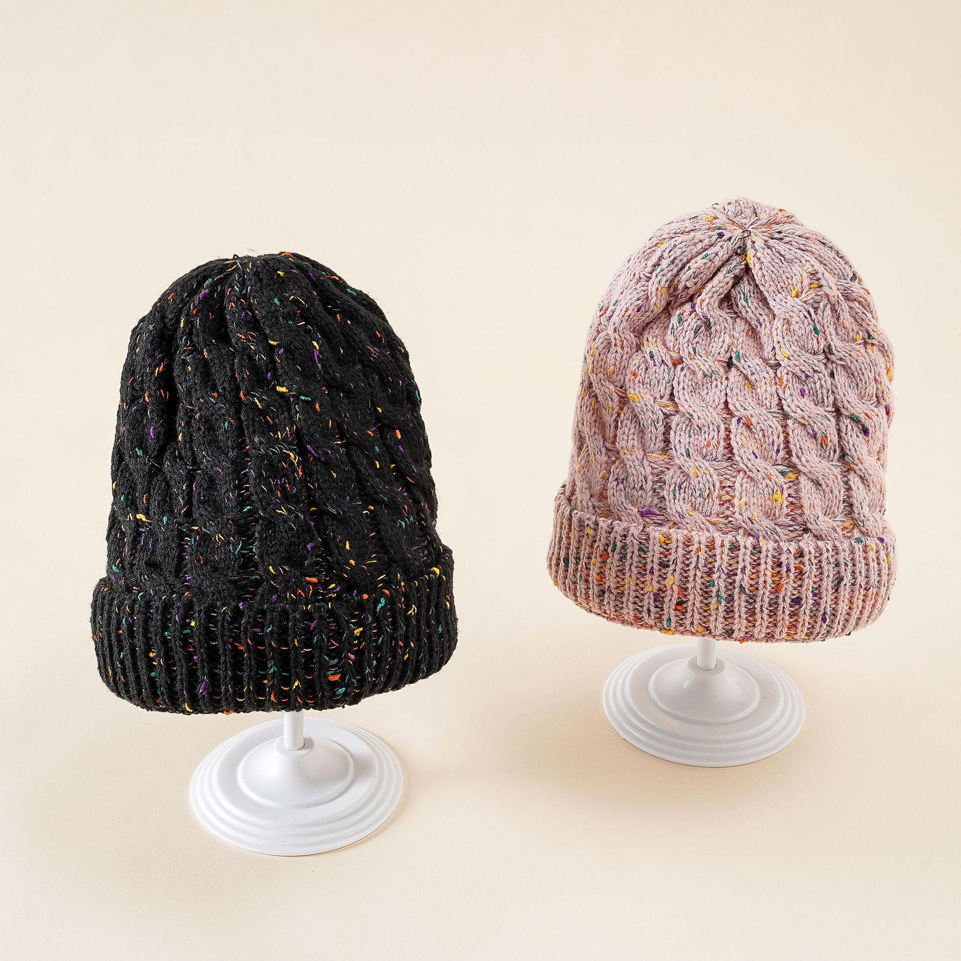 El otoño y el invierno de los niños engrosada lana caliente sombrero de punto color mezclado grueso elástico circunferencia de la cabeza curling sombrero marea