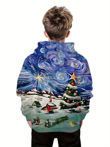 Children's Hoodie 3D Digital Printing Boy's Hooded Sweatshirt Casual Sporty Hooded Pull-over Top
