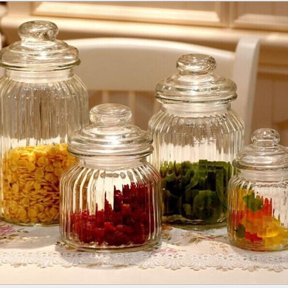 厂家批发厨房收纳储存罐竖条纹密封饼干罐零食干果玻璃罐储物罐