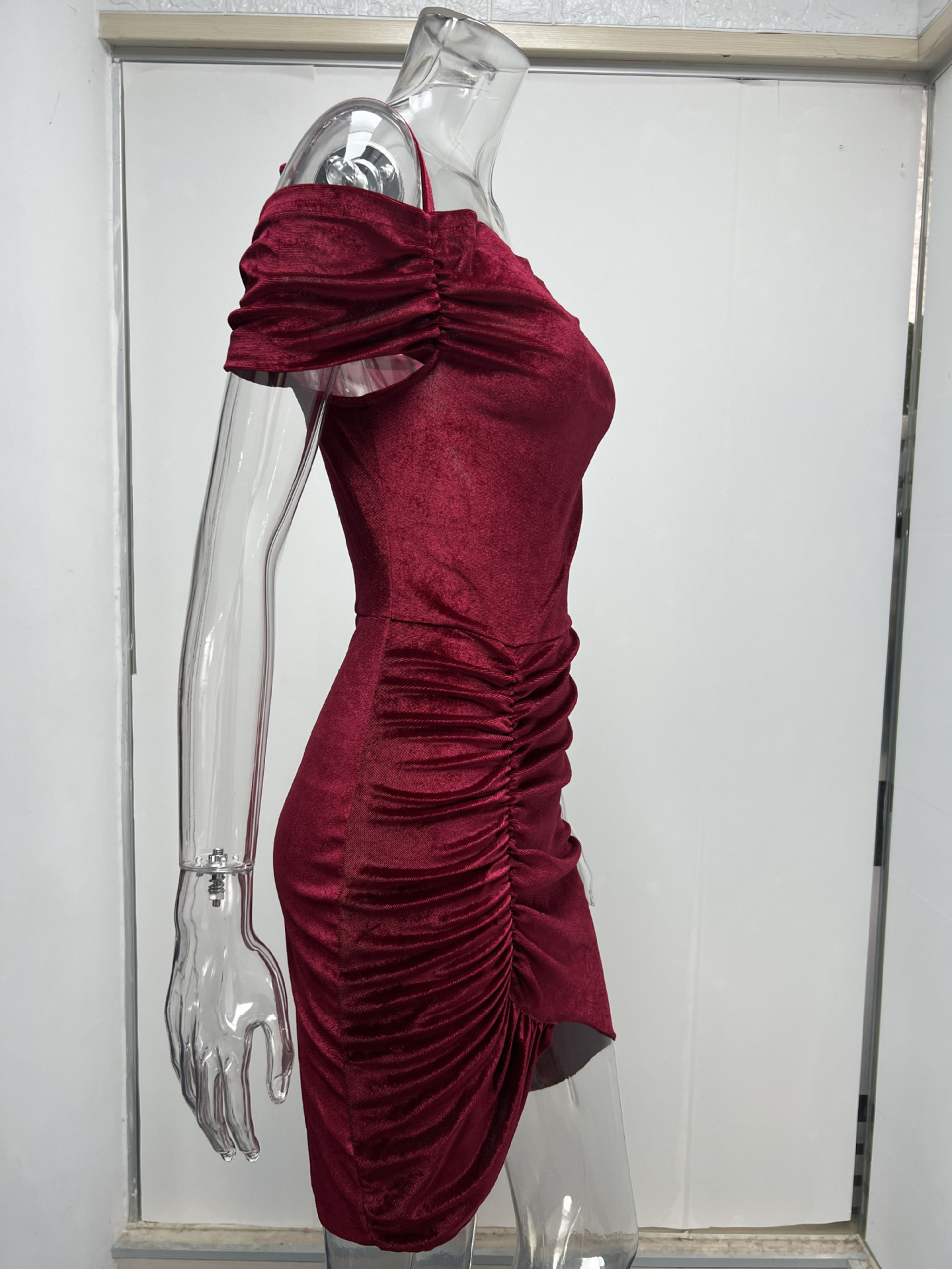 Spring Dress Sexy Slim Strap Fluff Drawstring Irregular Asymmetric Dress