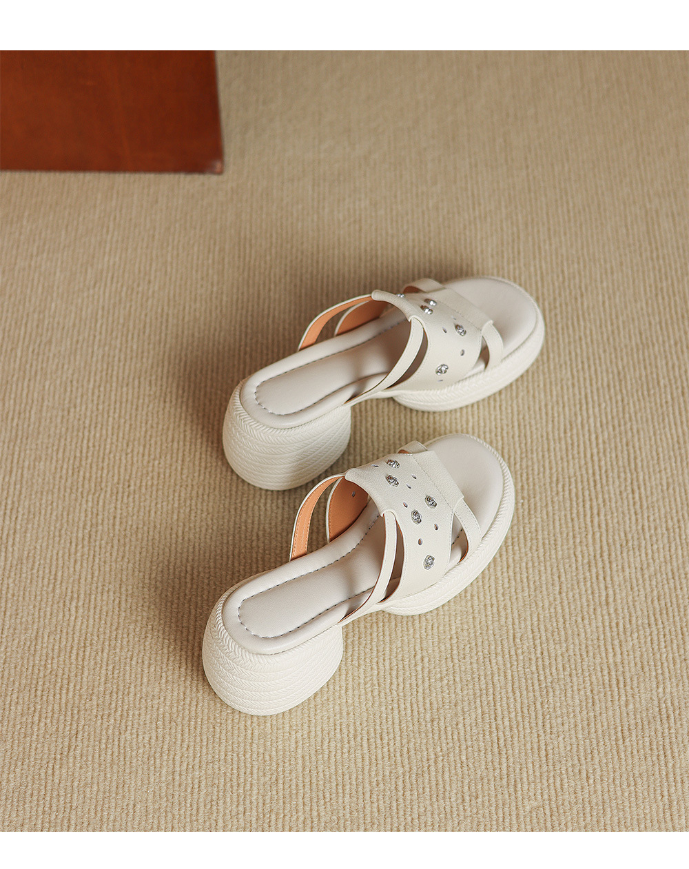 Sandal cao gót nữ hở mũi phong cách hoa, gót 6 cm — màu trắng ngà chi tiết 14