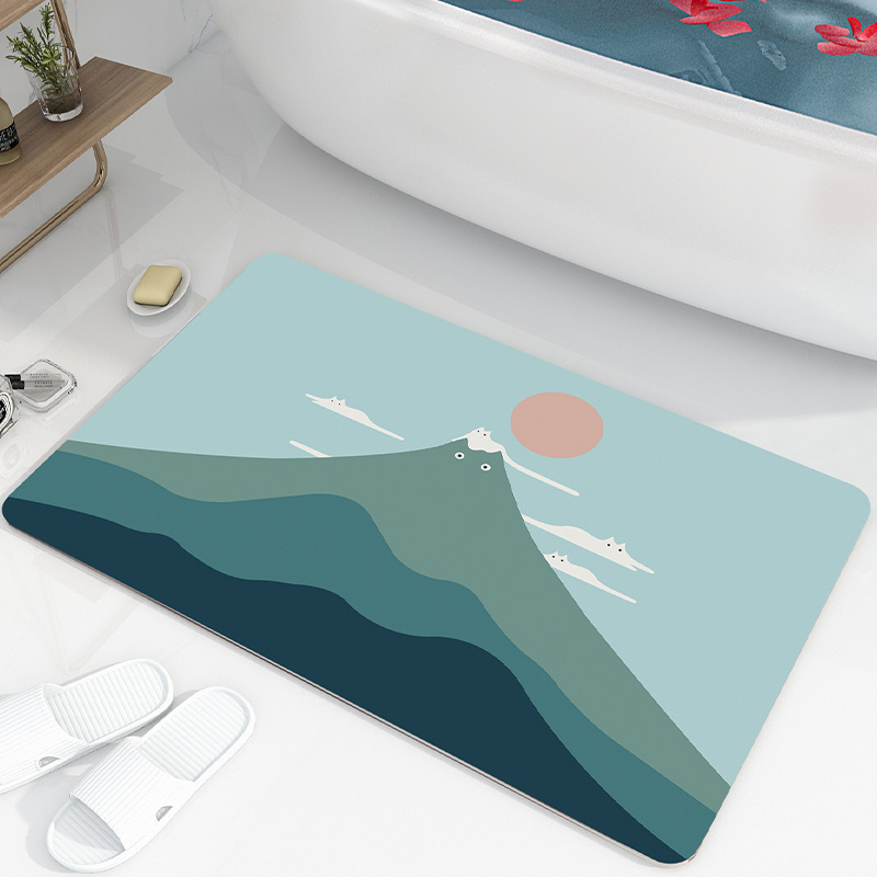 Alfombra de piso de baño de barro de diatomeas suave dibujos animados lindo boca de inodoro alfombra de piso absorbente inodoro estera antideslizante de secado rápido