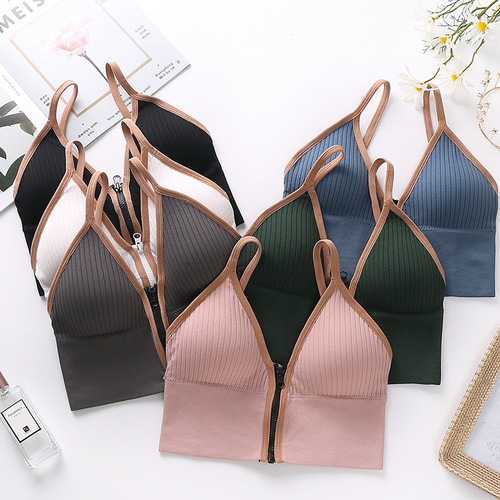  Summer New Deep V Front Zip Beauty Back Wrap Bralette for Women Small Bust Contouring Bralette Anti-Slip Straps Backless Top