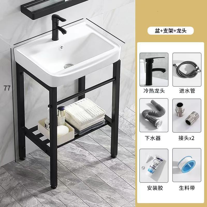 防锈卫生间易清洁小户型简装公寓落地式工程酒店洗手盆陶瓷一体盆|undefined