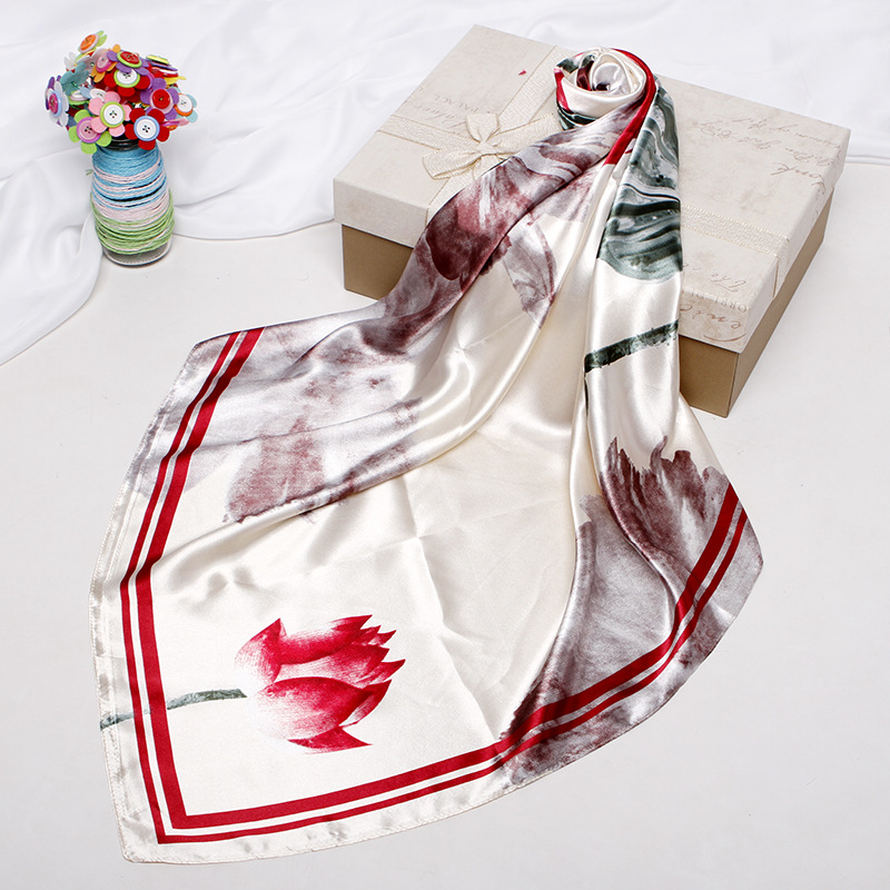 Floral Pink Red Printed Scarf For Women 90cm Large Square Scarf European And American Headscarf_voghion.com