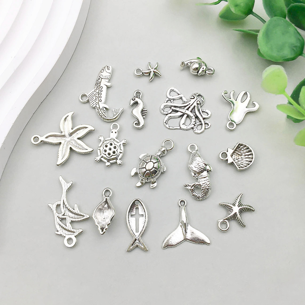 2g Weight Pendant Jewelry Making Type DIY Jewelry Accessories Classification 16 Models Per Model 1, 16/Bag Quantity Alloy Material Starfish, Ocean, Mermaid, Fish Pattern Plating Design Simple Style, Classic Style Style 16 Models Per Model 1, 16/Bag Alloy Starfish Ocean Mermaid Pendant DIY Jewelry Accessories 7