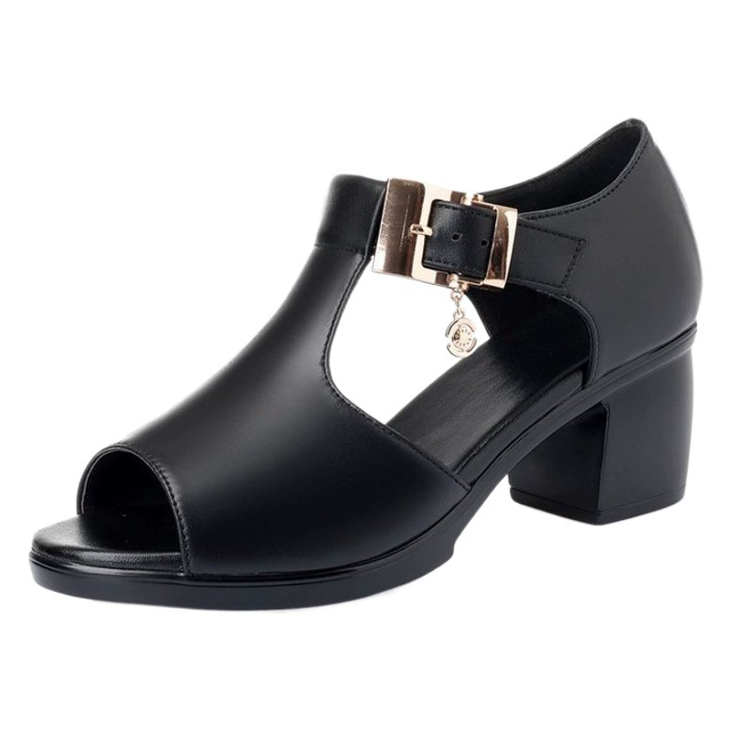 Сандалии с рыбьим носком женские летние 2022 новые римские женские туфли на толстом каблуке и среднем каблуке Женская обувь для мам среднего возраста оптом