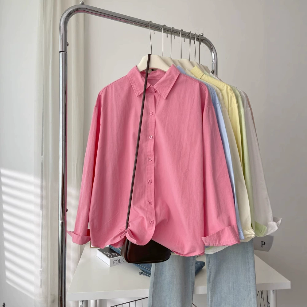 Женская рубашка, молодежная и свежая розовая рубашка, летняя миниатюрная повседневная шикарная куртка, модный белый топ 6030.