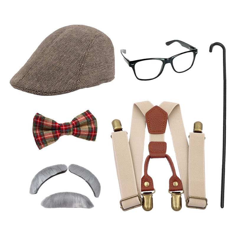 1920S Gatsby Party Fake Cigar Pocket Watch Neck Strap Bow Tie Set Men's Outfit Wool Beret Hat 1920S Gatsby Party Fake Cigar Pocket Watch Neck Strap Bow Tie Set Men's Outfit Wool Beret Hat