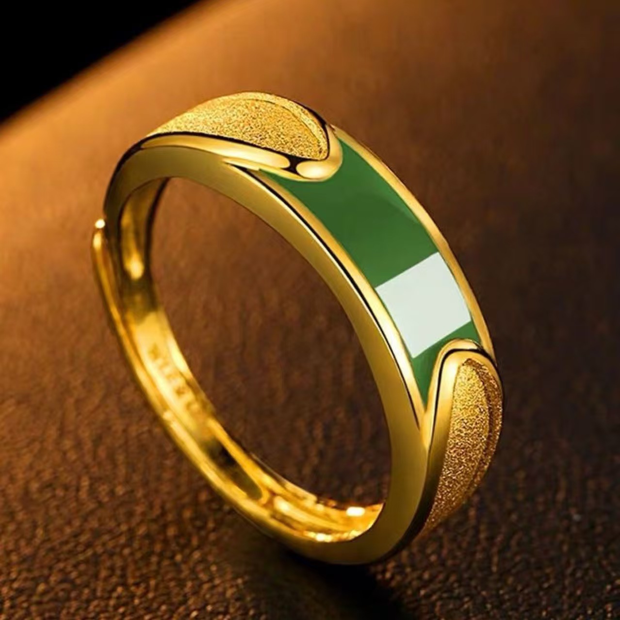 Sand Gold Jewelry Epoxy Inlaid Jade Stone Ring Women's Light Luxury High-End Couple Ring Open Ring Bracelet Wholesale