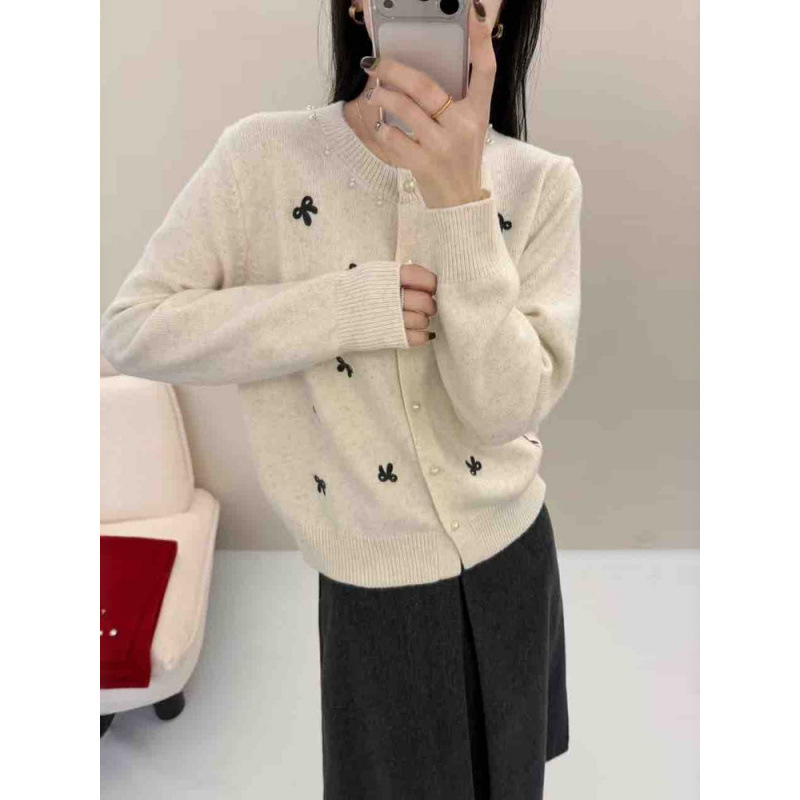 Dropshipping Bowknot Embroidered Christmas Sweater Short Coat for Women 2025 Korean Style Autumn and Winter New Relaxed Style