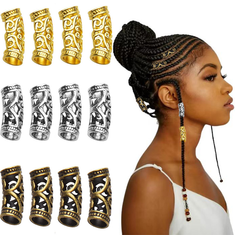 Cross-Border Hot-Selling Wig Dreadlock Curved Tube Bracelet Perforated Beads Multi-Color Trendy Hip-Hop Decorative Hair Accessories Hollow Large Beads