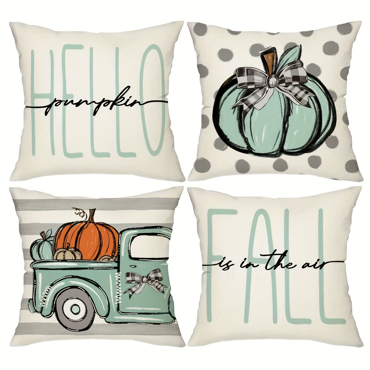 4pcs Rustic Farmhouse Fall Pumpkins Harvest Throw Pillow跨境
