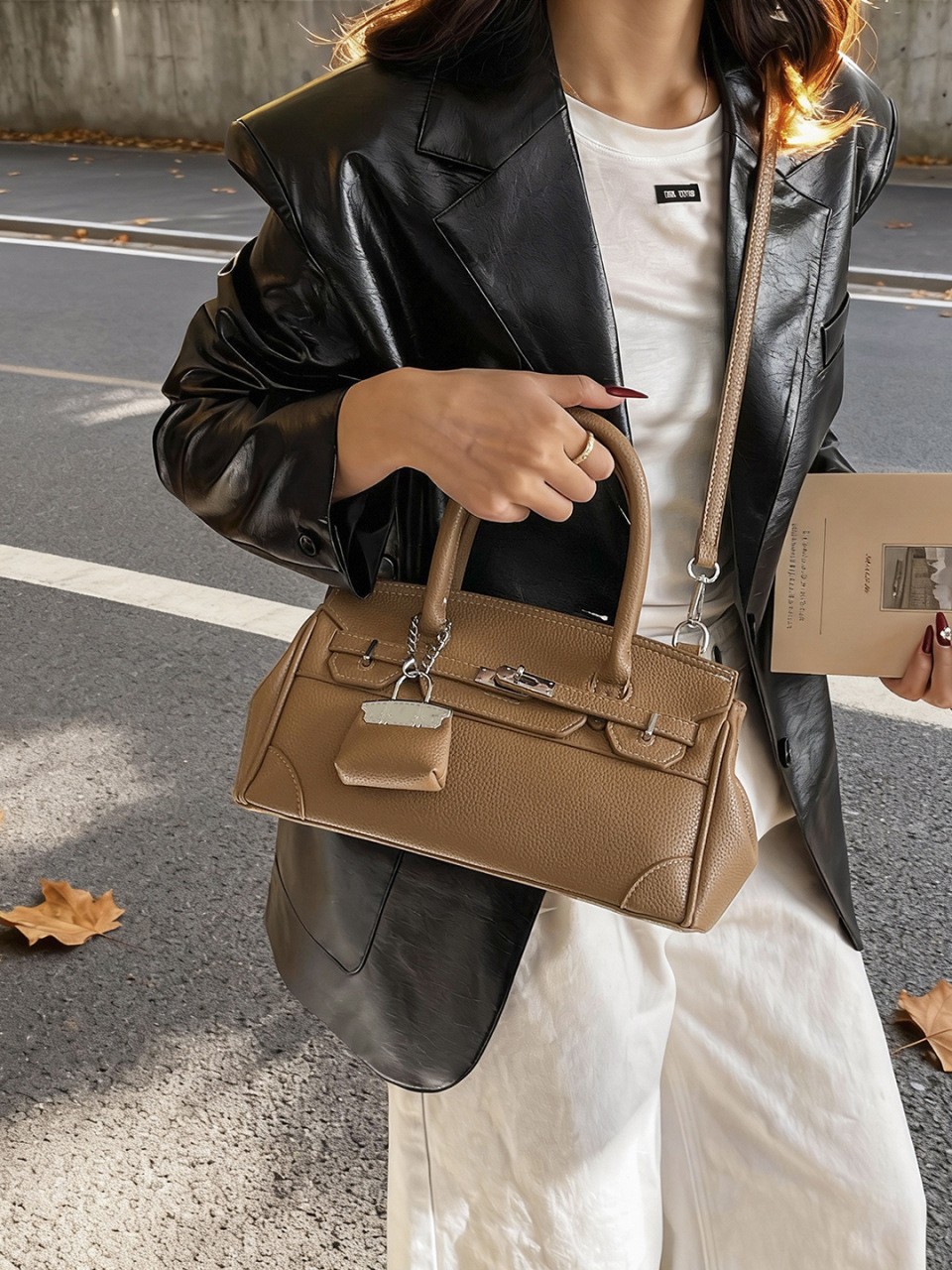 Bolso de mujer de alta calidad bolso de platino portátil 2026 nuevo estampado de litchi super popular bolso retro