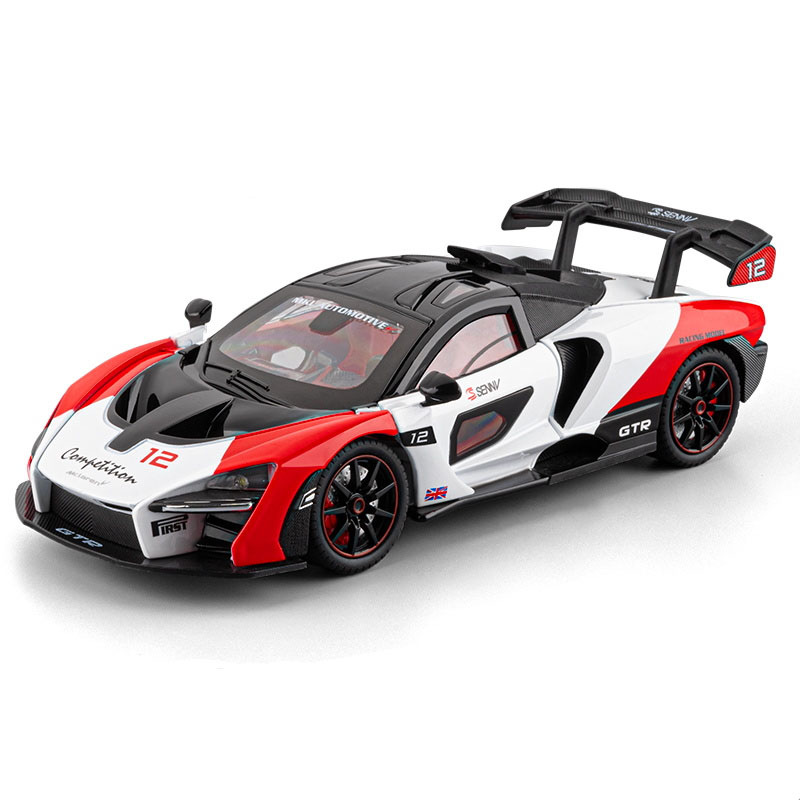 1:24 Senna Sai Road Edition Modelo de simulación de coche de aleación con sonido y luz para devolver juguetes de regalo para niños al por mayor transfronterizo