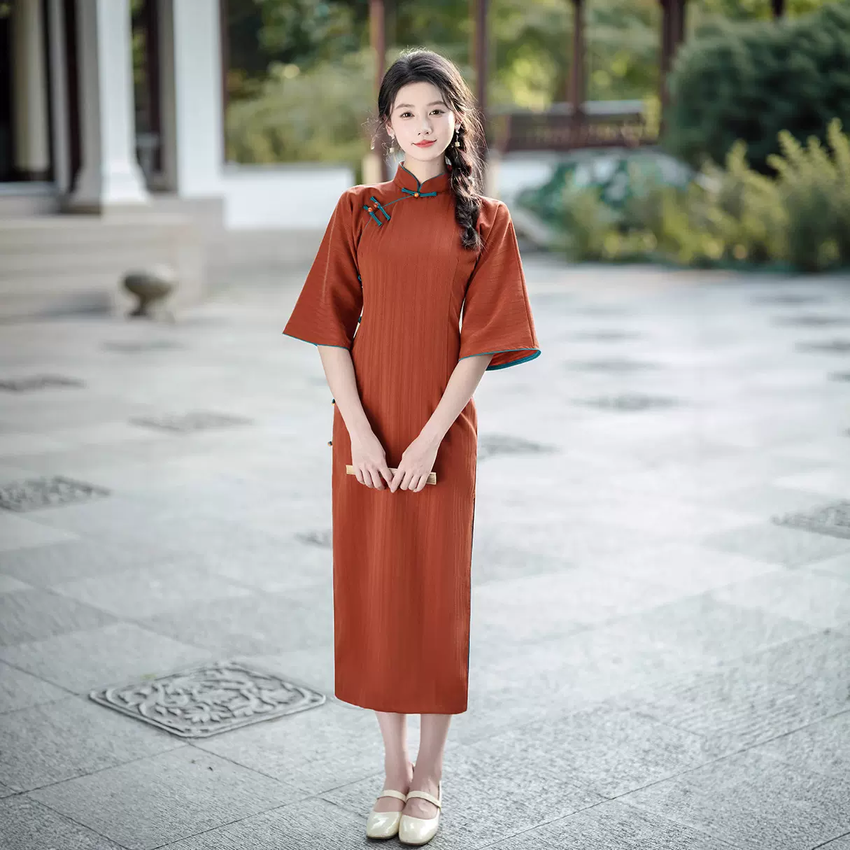 复古风2025年秋新改良新中式倒大袖日常穿状红色拉链改良古法旗袍