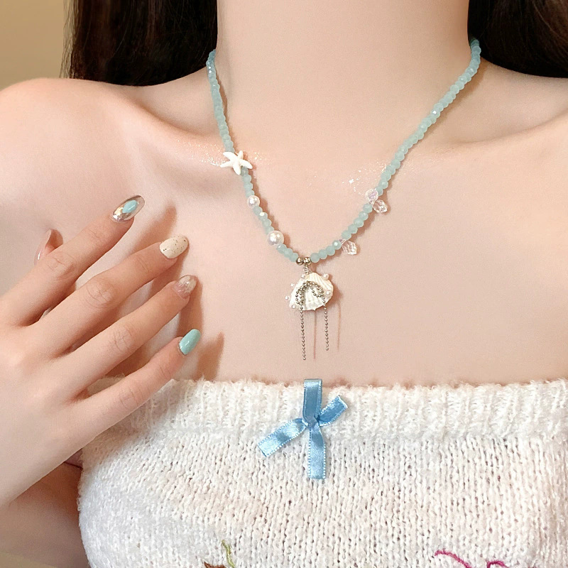 Starfish And Shell Collarbone Necklace For Women Beach Style_voghion.com