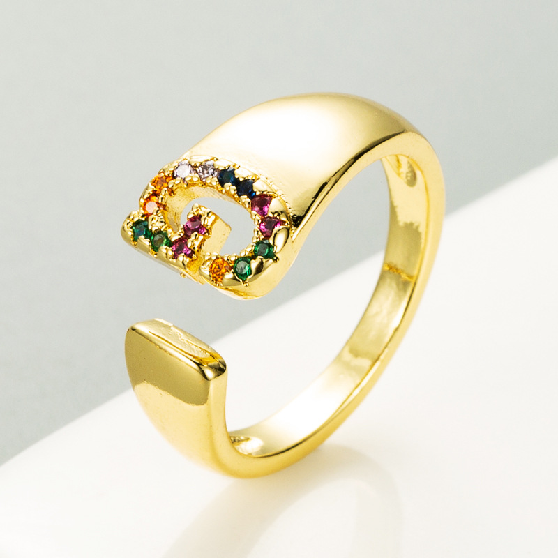 European And American Ring 26 English Letter Copper Gold-plated Inlaid Zircon Ring Opening Adjustable display picture 21