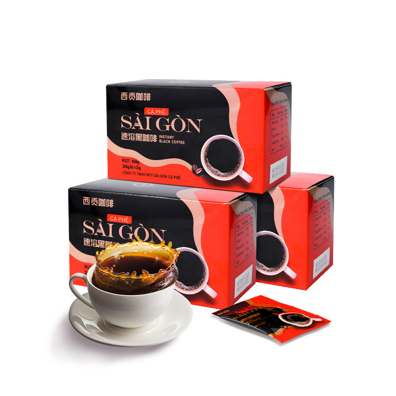 Vietnam imported Saigon instant black coffee 60g No Sugar Added office coffee 30 packs instant drink free shipping