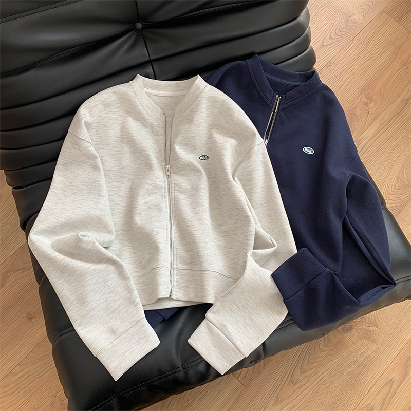 American sweater salt cardigan coat zipper loose casual solid color sports comfortable fabric super good baseball uniform for women