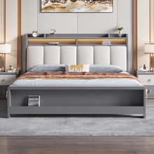 新款现代简约实木床1.8米北欧轻奢主卧双人1.5储物高箱软靠包大床