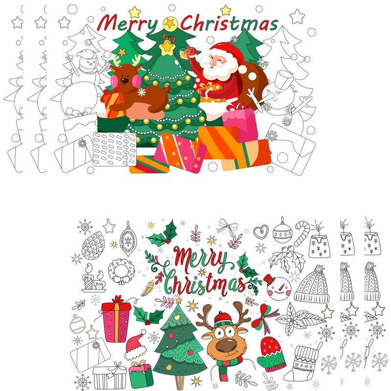 Christmas Coloring Paper Placemat Children Colorful Graffiti Santa Claus Decoration Layout Disposable Paper Restaurant Placemat