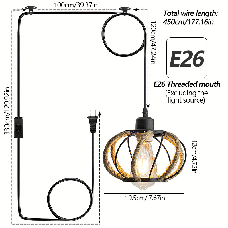 Araña de cuerda de cáñamo tejida transfronteriza, sala de estar retro americana, dormitorio, casa de familia, comedor, lámpara creativa simple