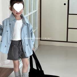 女童蓝色衬衫长袖春秋2026新款洋气时髦韩版秋装儿童衬衣外套秋季