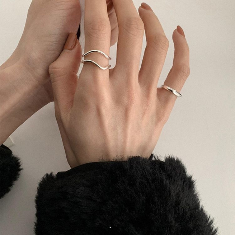 Minimalist Cool Style Water Ripple Wave Double-Layer Open Plain Ring for Women, Tail Ring 2025, Irregular Niche Design