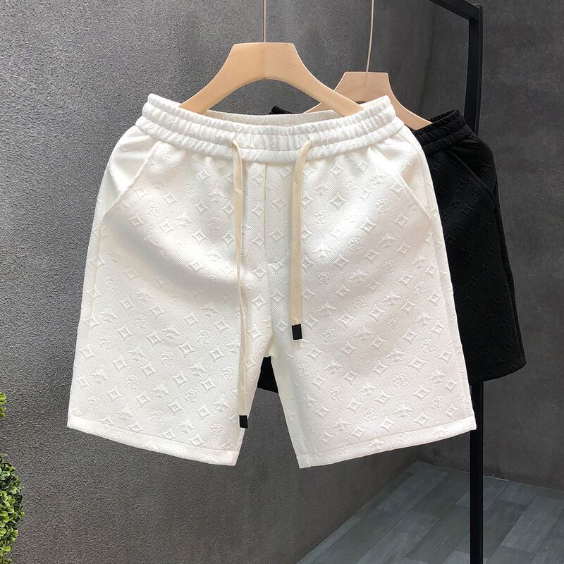 Light Luxury Designer Style White Jacquard Shorts for Men, Summer Trendy Brand Five-Point Shorts, 2025 New Men's Half-Length Shorts