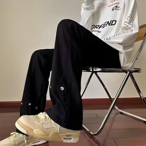 Men's Spring/Fall Straight-Leg, Loose-Fit Denim Pants with Vintage Wash and Distressed Look—Featuring American-Style Streetwear Meets High-Street Vibes