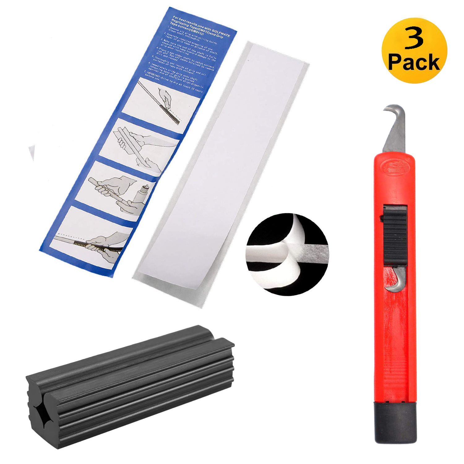 Golf club grip replacement tool three-piece set grip removal and replacement artifact double-sided tape hook knife holder