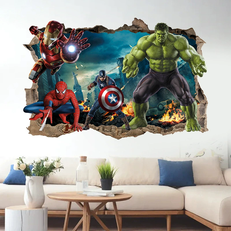 Трансграничная внешняя торговля Marvel 3D настенный плакат Мстители Железный человек общежитие спальня гостиная мальчик детская комната наклейка