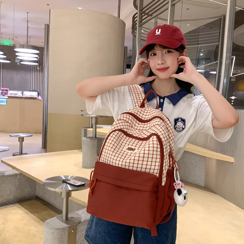 El nuevo bolso de hombro de color de choque de celosías pequeñas de varios bolsillos requiere mochilas escolares dulces y de gran capacidad, mochilas de computadora estudiantiles