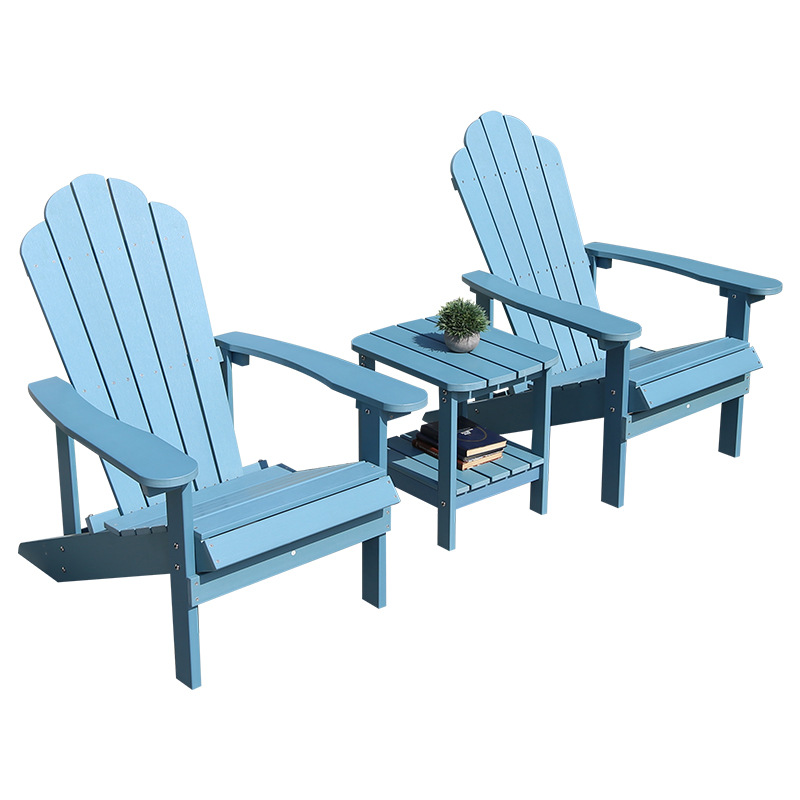2 sillones de madera de plástico azul 1 mesa de centro de doble capa