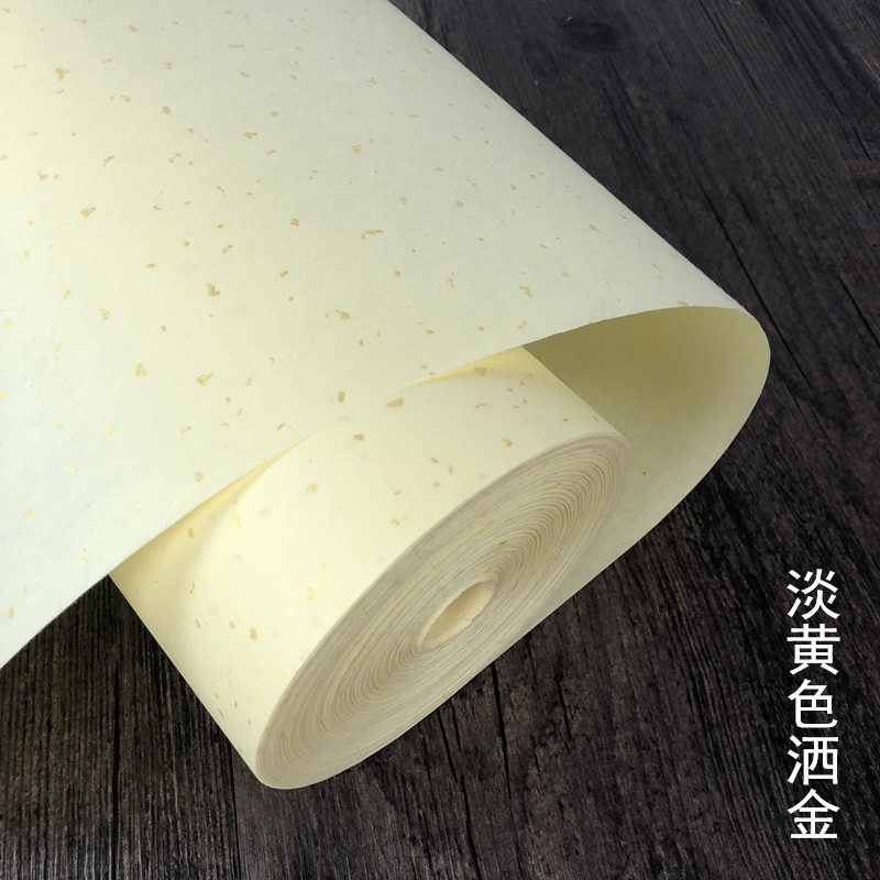 Espolvorear papel de arroz de largo rollo de oro engrosado gran Buda rojo amarillo antiguo azul y negro medio crudo caligrafía de caligrafía y pintura china