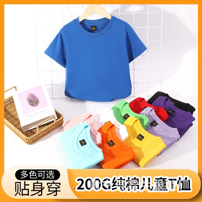 200 г хлопчатобумажной одежды для родителей и детей с короткими рукавами оптом сплошные футболки с круглым вырезом