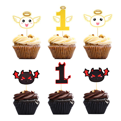 children The age of full moon Cake decorate Inserted card angel Devil Cake decorate Inserted card baking baby party decorate