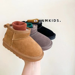 Dongyu Zhou Children's Leather Snow Boots Girls Winter Fleece-lined Thickened Boys' Boots Baby Warm Cotton Boots