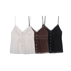 Z跨境批发夏季新品女欧美风简约法式蕾丝薄纱吊带V领上衣0881088