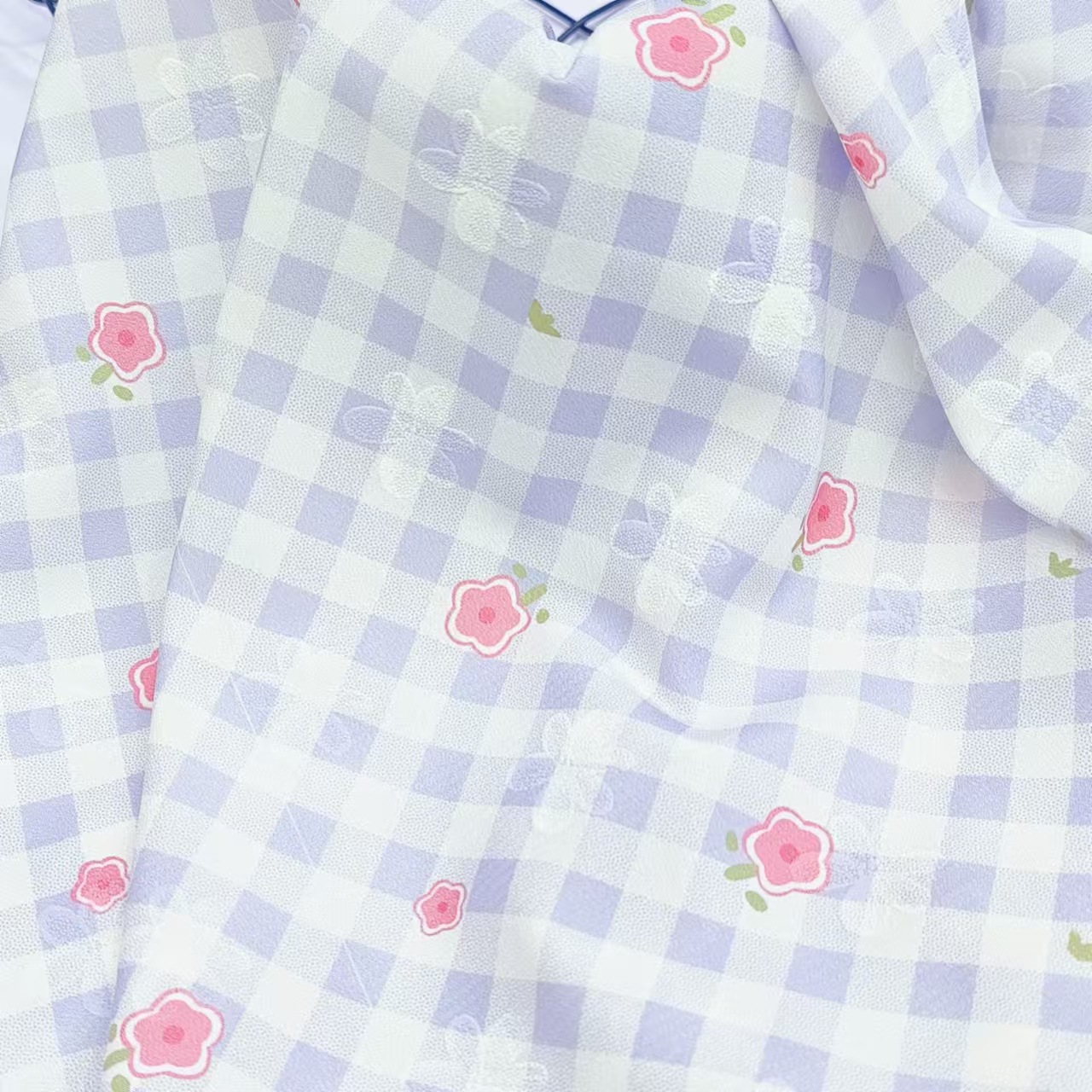 フルポリエステルデジタルプリント生地カラードーパミン格子小花子供服プリント生地
