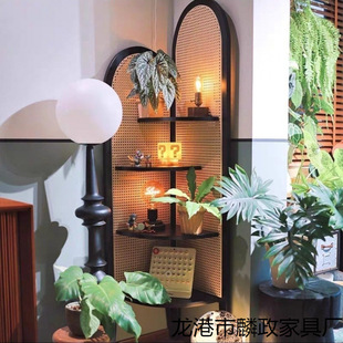 Vintage Three-Corner Cabinet Living Room Wall Corner Storage Display Bedroom Non-Solid Wood Rattan Storage Sofa Side Table